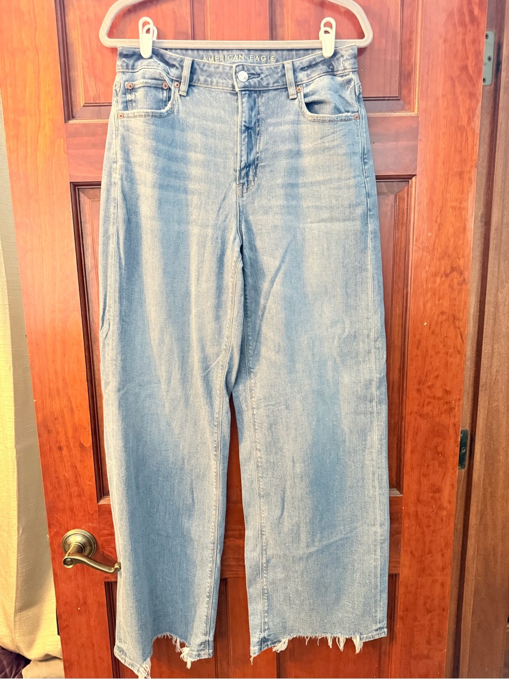 American Eagle Outfitters Super High-Rise Baggy Wide Leg Jeans with Frayed Hem